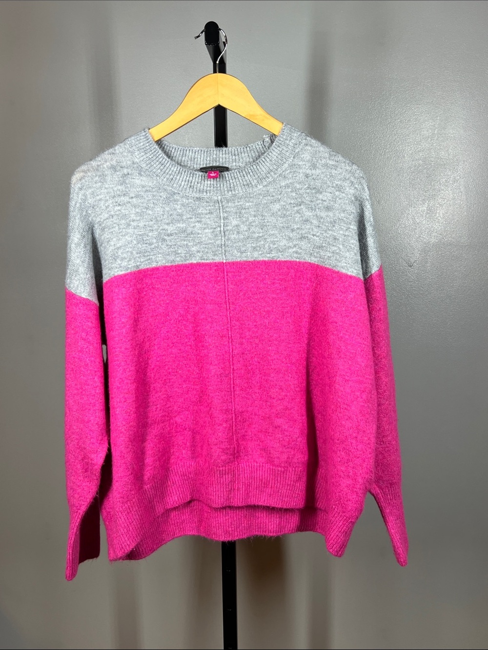 Vince Camuto Colorblock Crewneck Sweater in Gray and Hot Pink